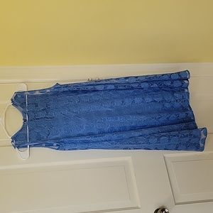 Light blue lace overlay sheath dress